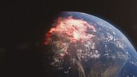 Katastrophen der Erdgeschichte – Ein katastrophaler Asteroideneinschlag verwüstet vor etwa 66 Millionen Jahren die Erde und löst Brände aus, die ganze Landstriche in Flammen setzen.