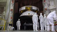 Mission Mars 2020 – Mars 2020 spacecraft stack in the 25-foot Space Simulator for testing, April 2019. (NASA/JPL-CALTECH )