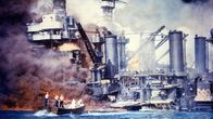 Kriegsschiffe - Tod auf See – Ein Motorboot mit Matrosen kurz nach dem japanischen Luftangriff 1941 auf Pearl Harbor – vor der sinkenden "USS West Virginia" im Hafen.