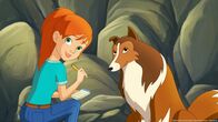 Lassie – Zoe schreibt eine Nachricht an ihre Mutter, die sie von Lassie überbringen lassen will.