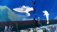 Zoom - Der weiße Delfin – Yann (2.v.r.) und Zoom (r.) haben die lecke Stelle in der Unterwasser-Pipeline gefunden und Van Krook und Onkel Patrick sind mit dem U-Boot unterwegs, um das Leck zu dichten. Sollte das nicht gelingen, droht eine Ölpest vor der Küste von Maotou.
