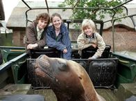 Eine Robbe und das große Glück – Die Geschwister Nele (Anja Stührk) und Moritz (Franz Anton Kross, rechts) und Neles Freund Jannik (Robert Hein) sind ganz vernarrt in die freche Robbe William.