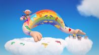Wolkenkinder – Herr Regenbogens Farben sind vermischt. Bobo verschmiert sie nur noch stärker.
