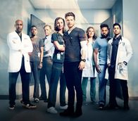 Atlanta Medical – (3. Staffel) - (v.l.n.r.) Dr. Barret Cain (Morris Chestnut); Dr. Mina Okafor (Shaunette Renée Wilson); Dr. Randolph Bell (Bruce Greenwood); Nicolette Nevin (Emily VanCamp); Dr. Conrad Hawkins (Matt Czuchry); Dr. Kit Voss (Jane Leeves); AJ Austin (Malcolm-Jamal Warner); Dr. Devon Pravesh (Manish Dayal)