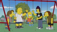 Die Simpsons – (v.l.n.r.) Nelson; Kearney; Bart, Jimbo; Dolph