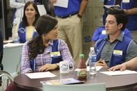 Superstore – -- "Spokesman Scandal" Episode 205 -- Pictured: (l-r) America Ferrera as Amy, Ben Feldman as Jonah -- (Photo by: Evans Vestal Ward/NBC)