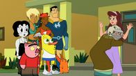 Drawn Together – L-R: Toot Braunstein, Spanky Ham, Xandir P. Wifflebottom, Foxxy Love, Wooldoor Jebediah Sockbat, Captain Leslie Hero, Ling-Ling, Cousin Bleh, Princess Clara