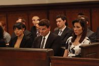 Bones - Die Knochenjägerin – BONES: L-R: Cam (Tamara Taylor), Booth (David Boreanaz) and Angela (Michaela Conlin) give Brennan their support when she testifies during the Gravedigger trial in the BONES episode "The Boy with the Answer" airing Thursday, May 13 (8:00-9:00 PM ET/PT) on Fox.