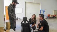 Fast N' Loud – Aaron Kaufman, Jennifer Nicole and Richard Rawlings inspect the new Ferrari seat.