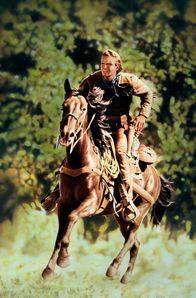 Pony Express – Buffalo Bill Cody (Charlton Heston), hoch zu Pferde, ist der Held des Westerns „Pony Express“.